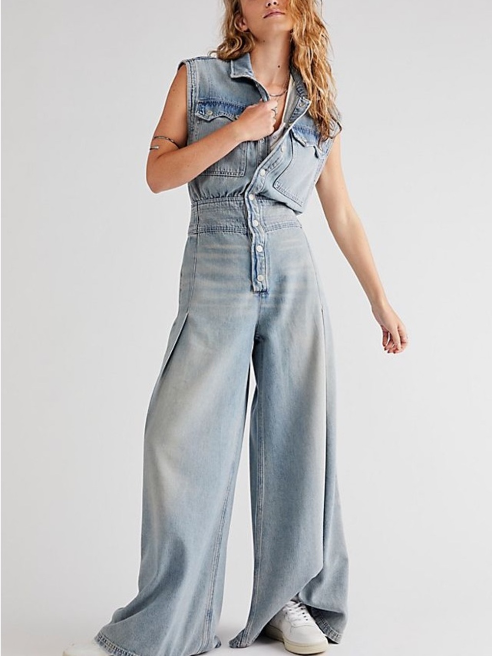 We The Free Badlands Denim Coverall Super Wide Leg Sleeveless